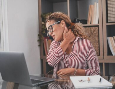 Pinched nerves, tensed sore muscles, fibromyalgia ache due sedentary lifestyle