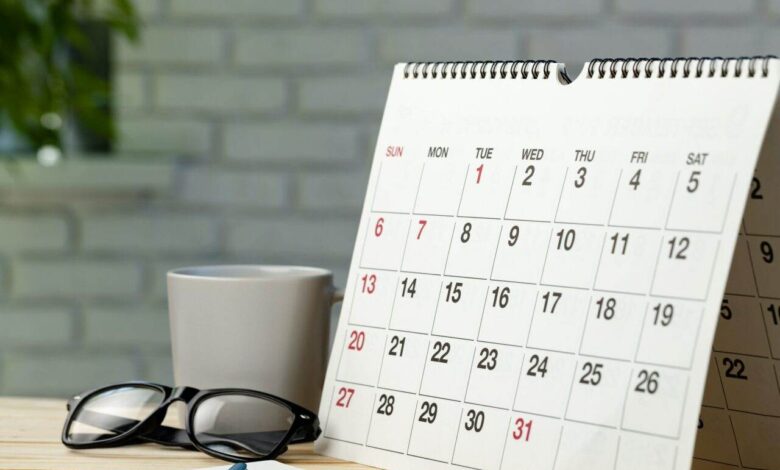 Calendar page close up on office desk