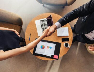 Hand shake at business meeting agreement sales