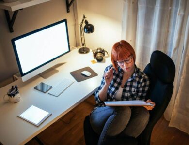 Making notes in home office