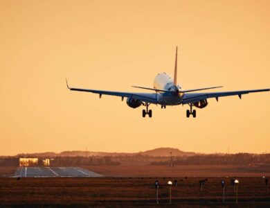 Airplane landing on runway