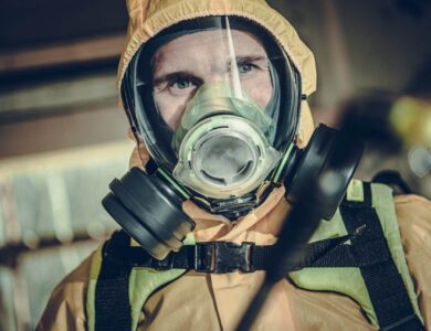 Disinfection and Sanitizing Worker Fighting Virus Pandemia