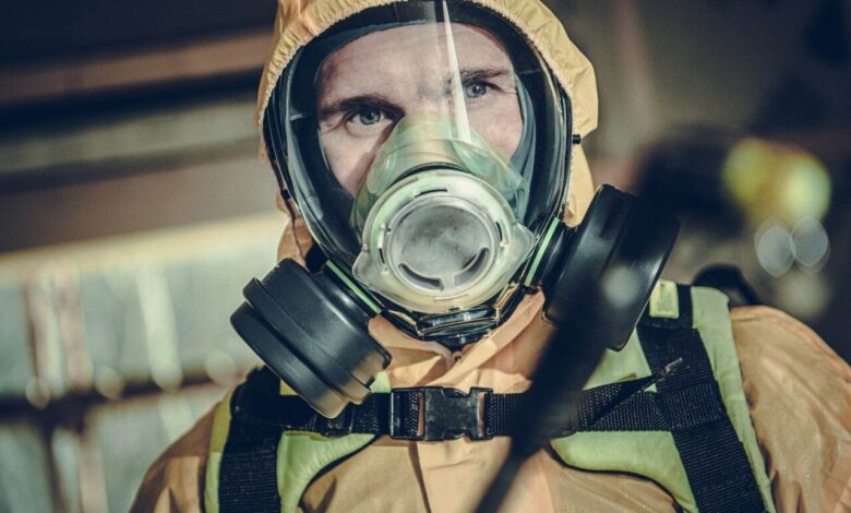 Disinfection and Sanitizing Worker Fighting Virus Pandemia