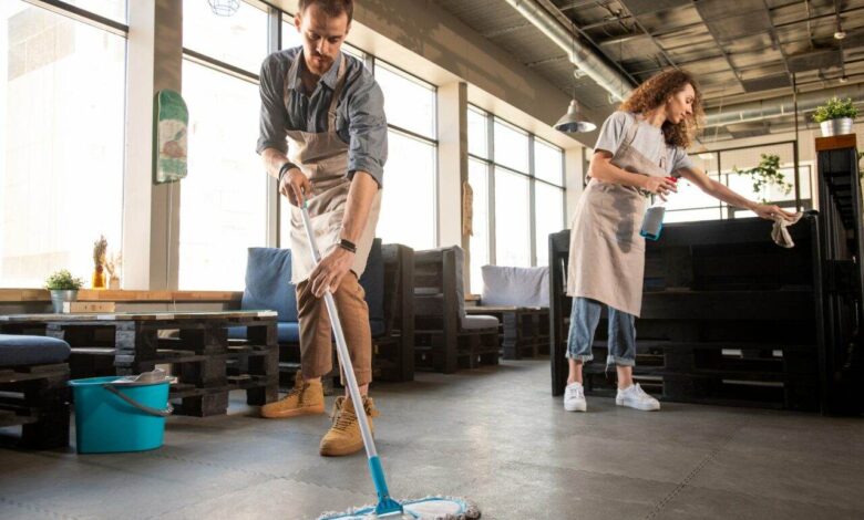 Doing cleaning in cafe