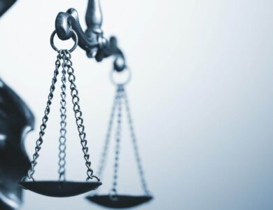 Close up detail of the scales of justice