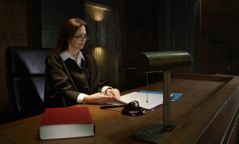 Female judge on the bench in a court room